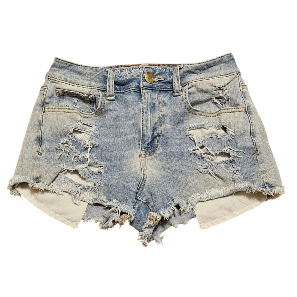 American Eagle Micro Jean Shorts 360 Super Stretch Hi-Rise Shortie Womens Size 0